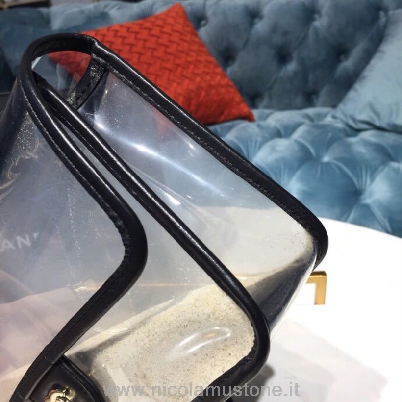 Originální Kvalitní Chanel Pvc Taška S Klopou 26cm Teletina Kůže Zlatá Hardware Jaro/léto 2019 Akt 2 Kolekce černá