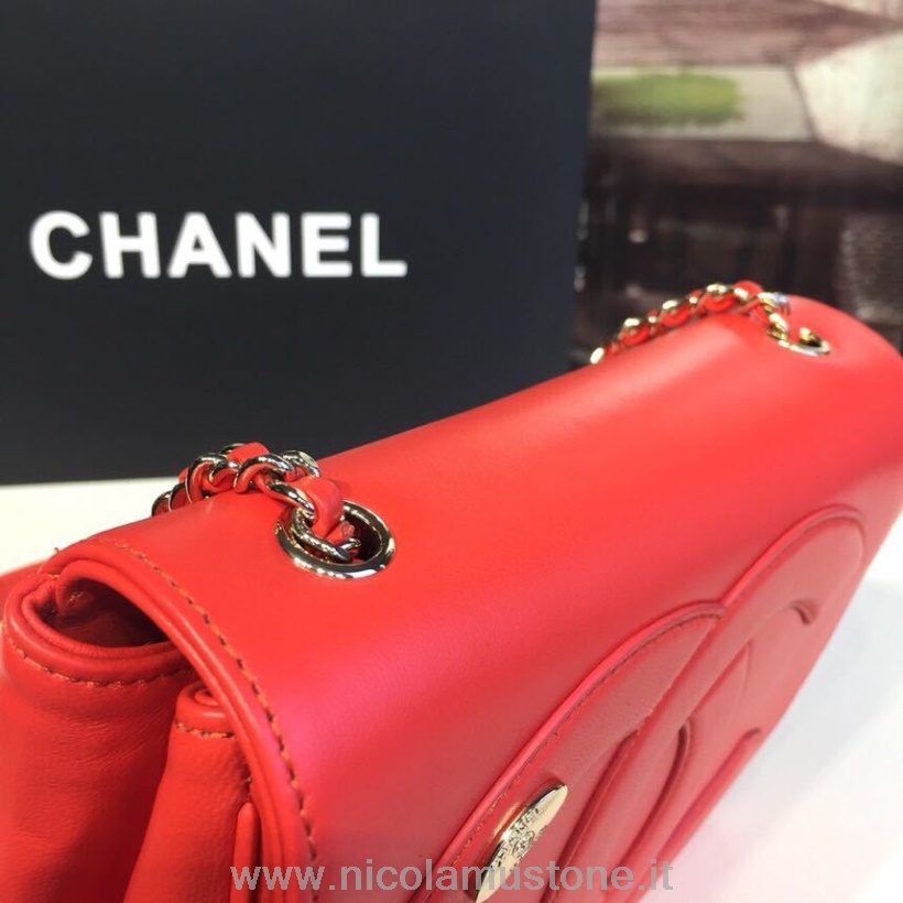 Originální Kvalitní Kabelka Chanel Cc S Klapkou 18cm Jehněčí Kůže Zlatý Hardware Jaro/léto 2019 2 Akt Kolekce červená