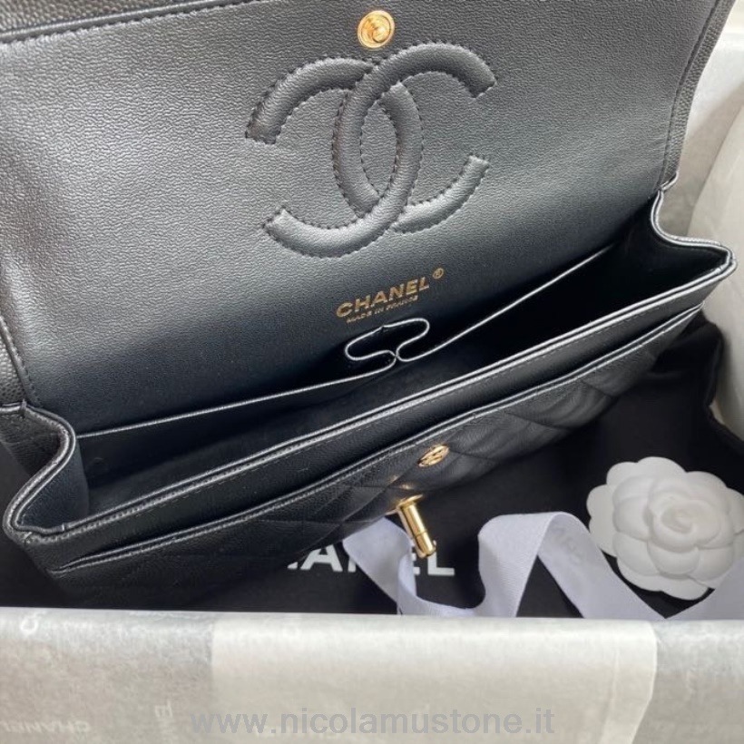Originální Kvalitní Chanel Klasická Taška S Klopou 25cm Zrnitá Teletina Kůže Zlatý Hardware Cruise Jaro/léto 2022 Kolekce černá