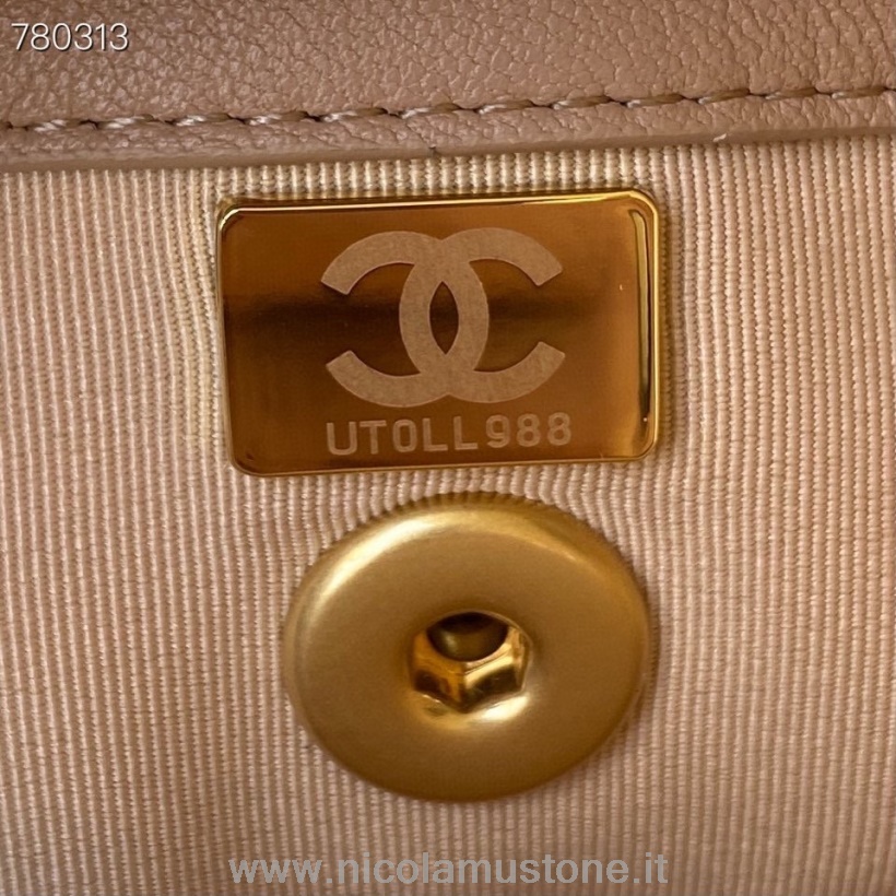 Originální Kvalitní Kabelka S Klopou Chanel 22cm As3011 Zlatý Hardware Teletina Kůže Podzim/zima 2021 Kolekce Broskev