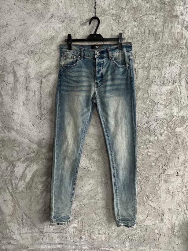 Originální Kvalita Amiri Stone Wash Skinny Leg Denim Jeans Kolekce Jaro/léto 2022 Modrá