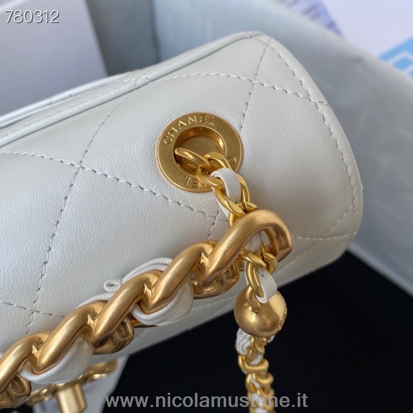 Originální Kvalitní Kabelka S Klopou Chanel 22cm As3011 Zlatý Hardware Teletina Kůže Podzim/zima 2021 Kolekce Bílá