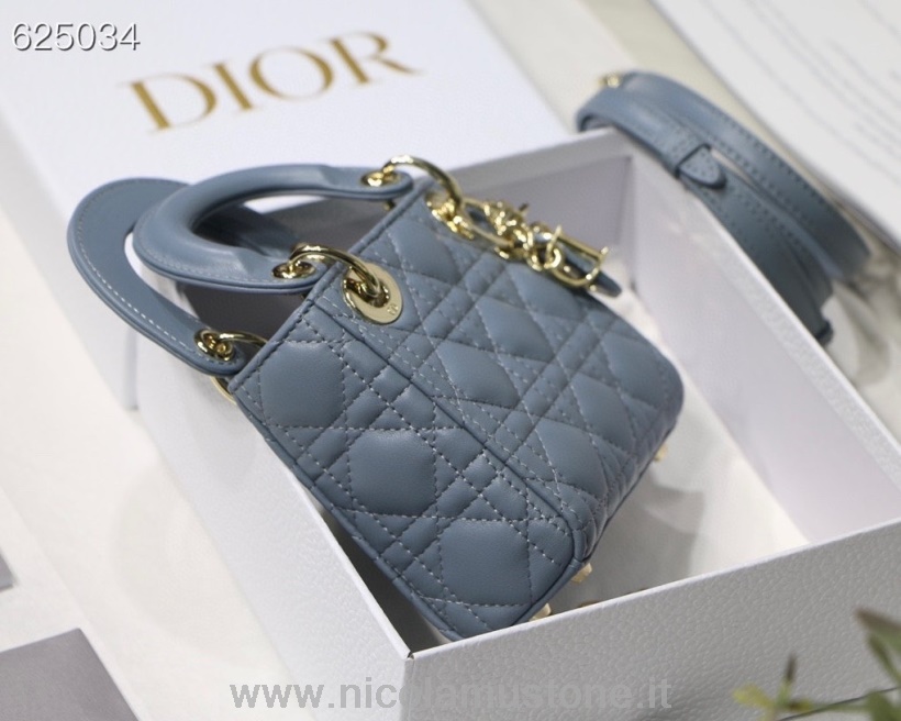 Originální Kvalitní Christian Dior Lady Dior Micro Taška 12cm S Jehněčí Kůží Podzim/zima 2021 Kolekce Cloud Blue