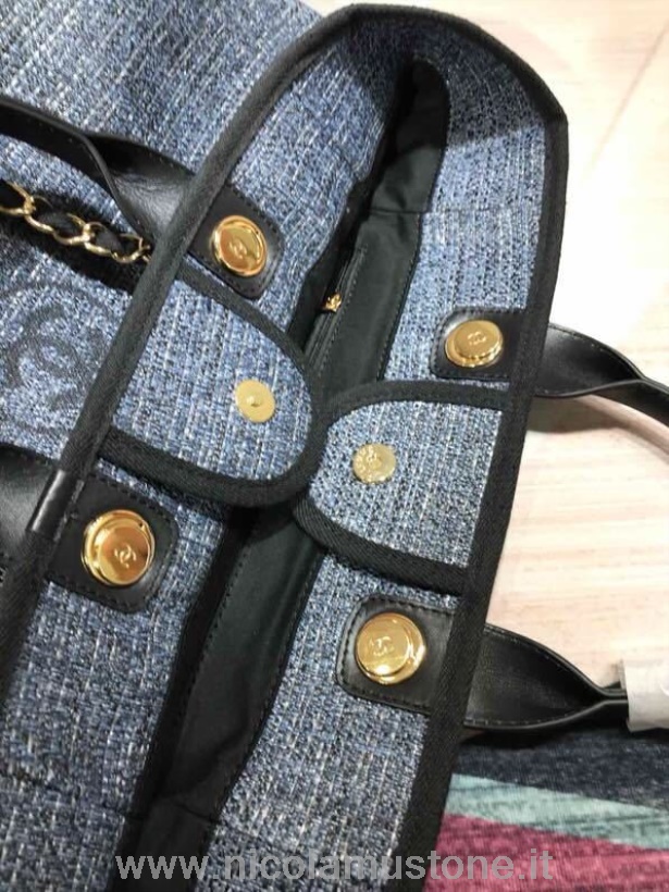 Originální Kvalitní Kabelka Chanel Deauville 38cm Plátěná Taška Kolekce Jaro/léto 2019 černá/tmavá Džínovina
