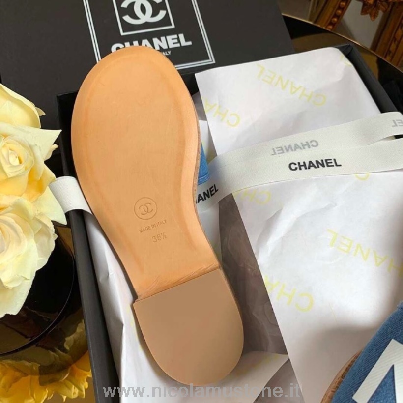 Originální Kvalitní Sandály Chanel Mule G34876 Jehněčí Kůže Kolekce Jaro/léto 2019 Denim Blue