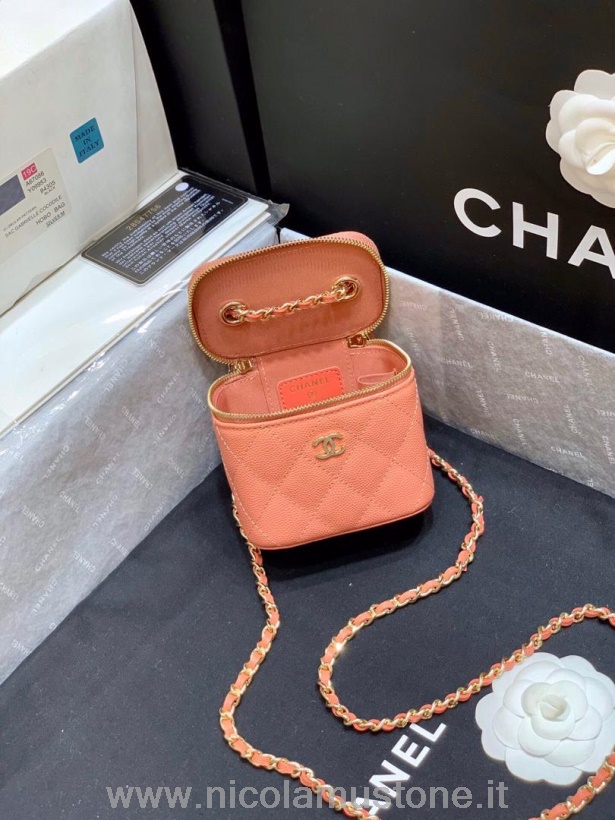 Originální Kvalitní Chanel Mini Toaletní Pouzdro Taška Přes Rameno 10cm Zlatý Hardware Jehněčí Kůže Kolekce Jaro/léto 2020 Lososově Růžová