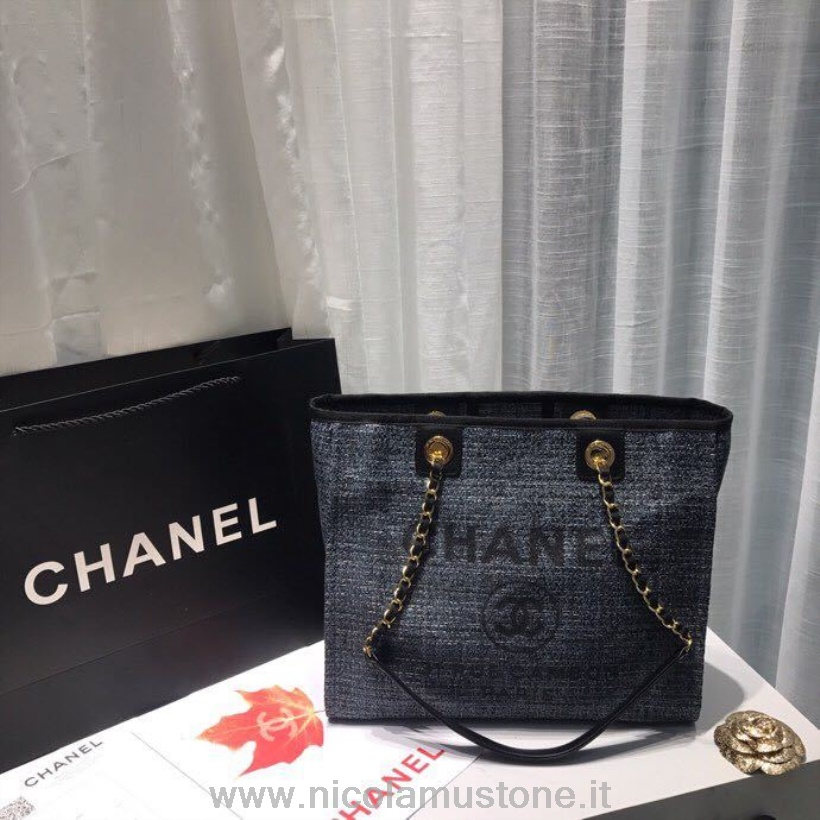 Originální Kvalitní Kabelka Chanel Deauville 34cm Plátěná Taška Kolekce Jaro/léto 2019 Dark Denim Multi