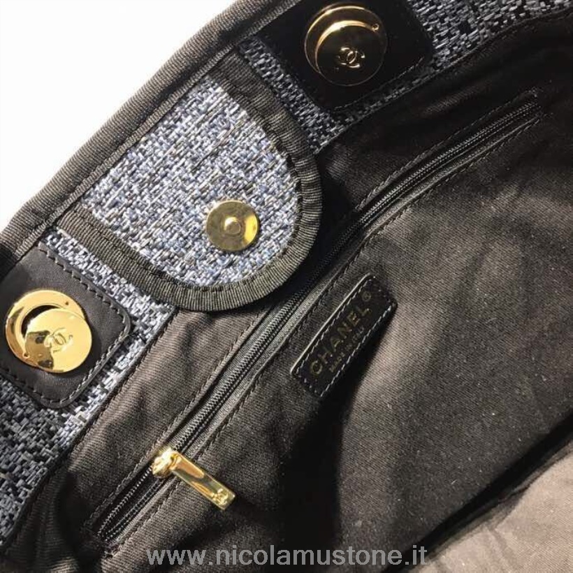 Originální Kvalitní Kabelka Chanel Deauville 34cm Plátěná Taška Kolekce Jaro/léto 2019 Dark Denim Multi