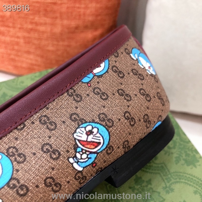 Originální Kvalita Gucci Doraemon Jordaan Mules Teletina Kůže Jaro/léto 2021 Kolekce Hnědá