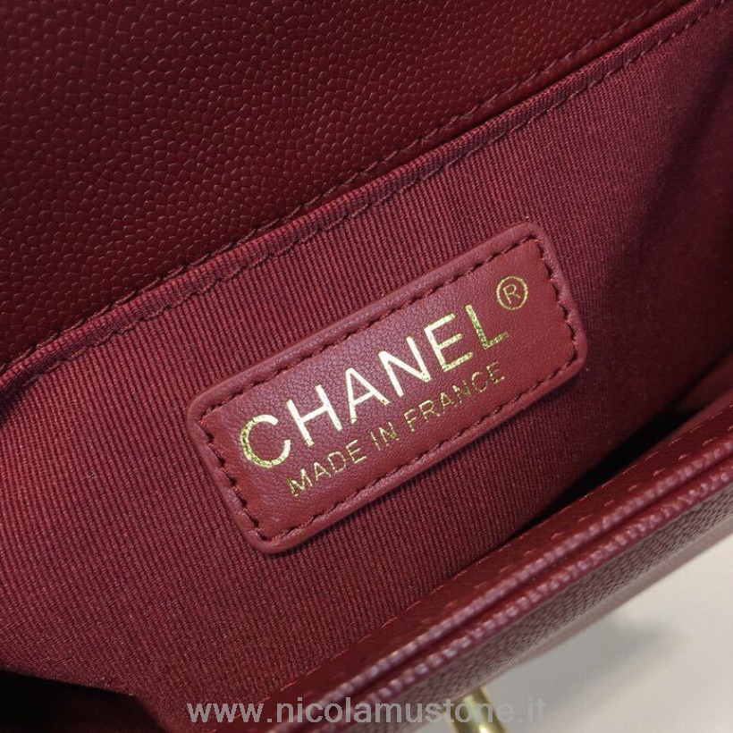 Originální Kvalitní Chanel Chevron Chlapecká Taška 25cm Kaviárová Kůže Zlatá Hardware Jaro/léto 2018 Akt 1 Kolekce Vínová