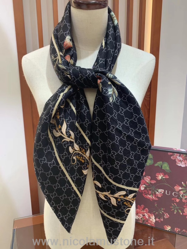 Originální Kvalitní Gucci Květinový žakárový Kašmírový šátek 200cm Kolekce Podzim/zima 2019 černá/multi