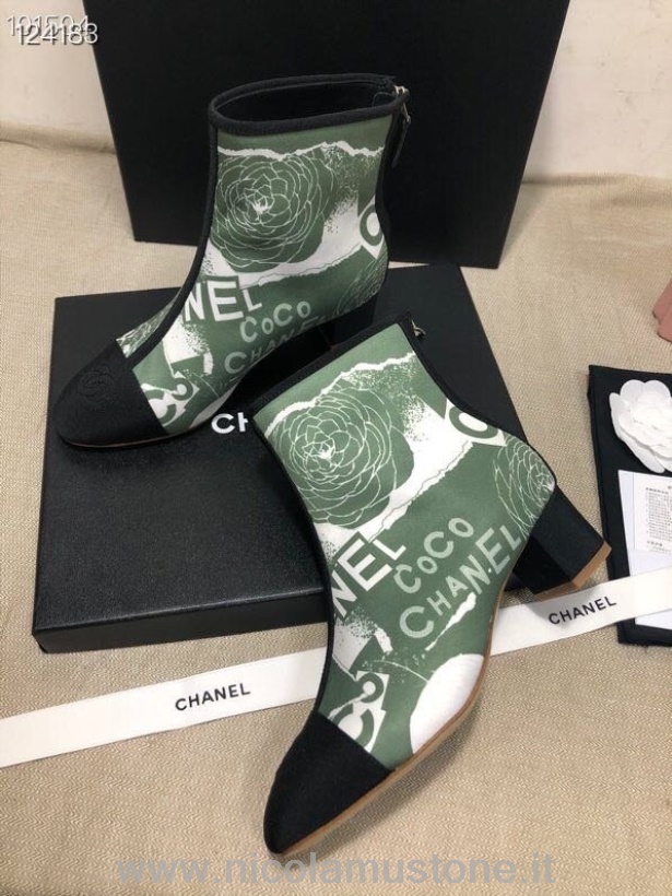 Originální Kvalitní Kotníkové Boty S Potiskem Chanel Kůže Z Teletiny Kolekce Podzim/zima 2020 Zelená/černá