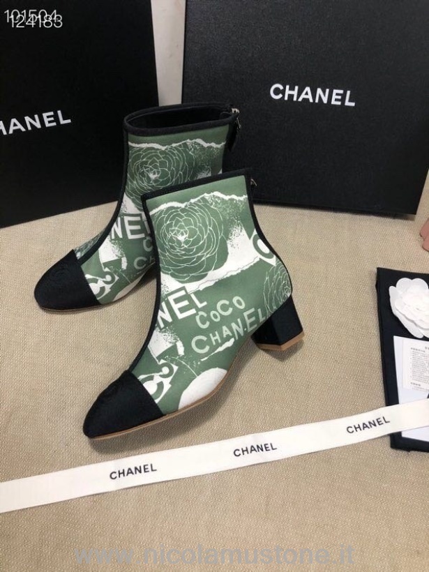 Originální Kvalitní Kotníkové Boty S Potiskem Chanel Kůže Z Teletiny Kolekce Podzim/zima 2020 Zelená/černá