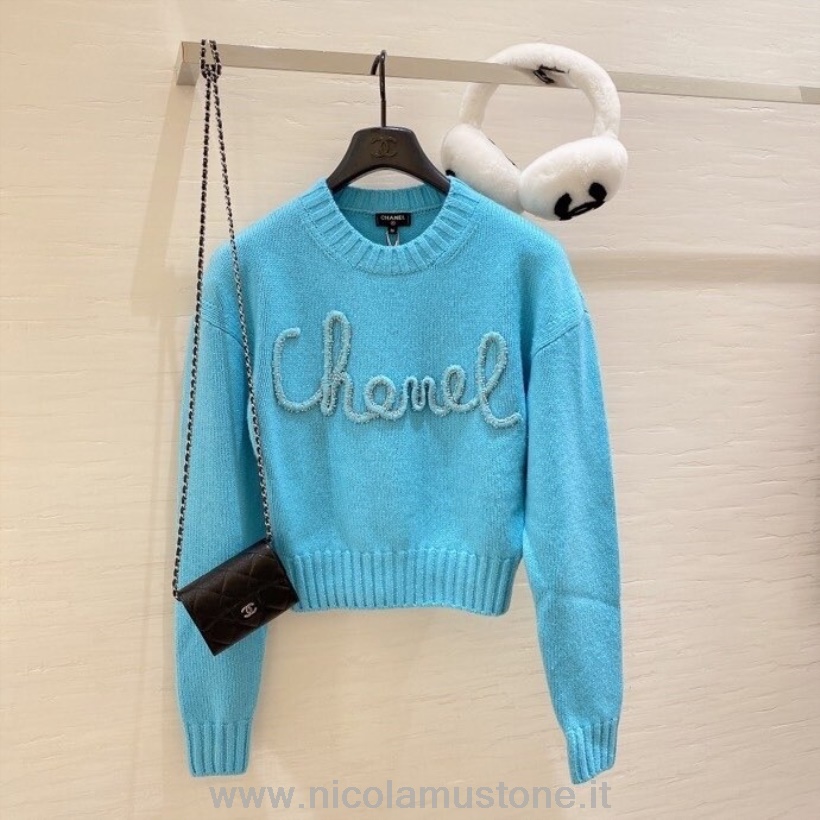 Originální Kvalitní Chanel Dámská Korálková Výšivka Pletený Svetr Podzim/zima 2020 Kolekce Modrá