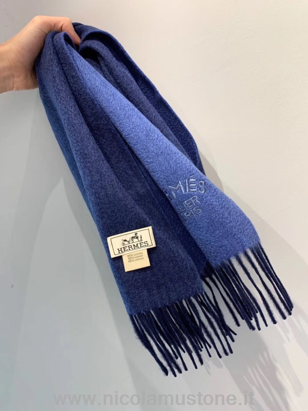 Originální Kvalita Hermes Sellier Paříž Vyšívané Kašmírové Třásně štóla šátek Kolekce Podzim/zima 2019 Tmavě Modrá