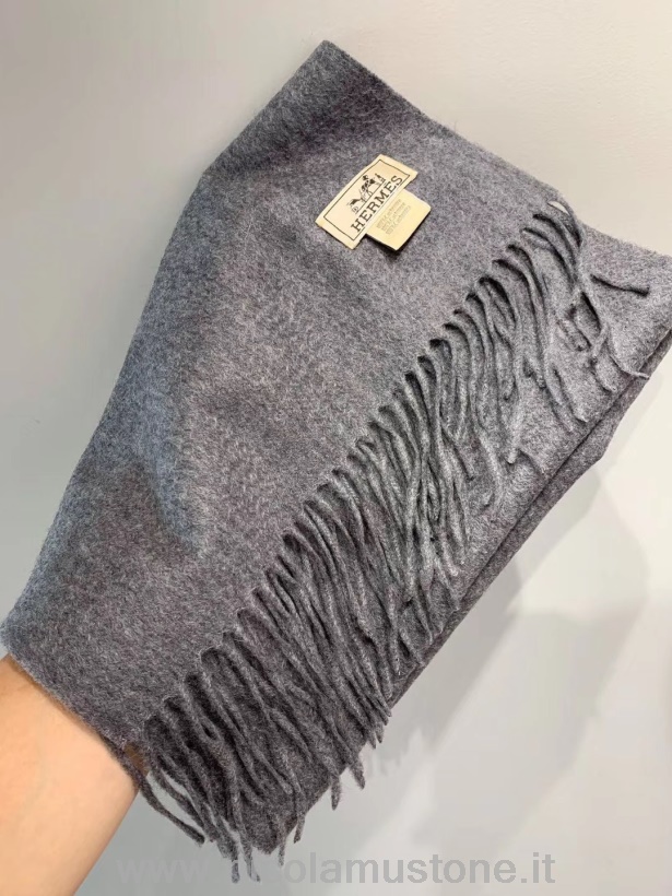 Originální Kvalita Hermes Sellier Paříž Vyšívané Kašmírové Třásně štóla šátek Zavinovačka Podzim/zima 2019 Kolekce šedá