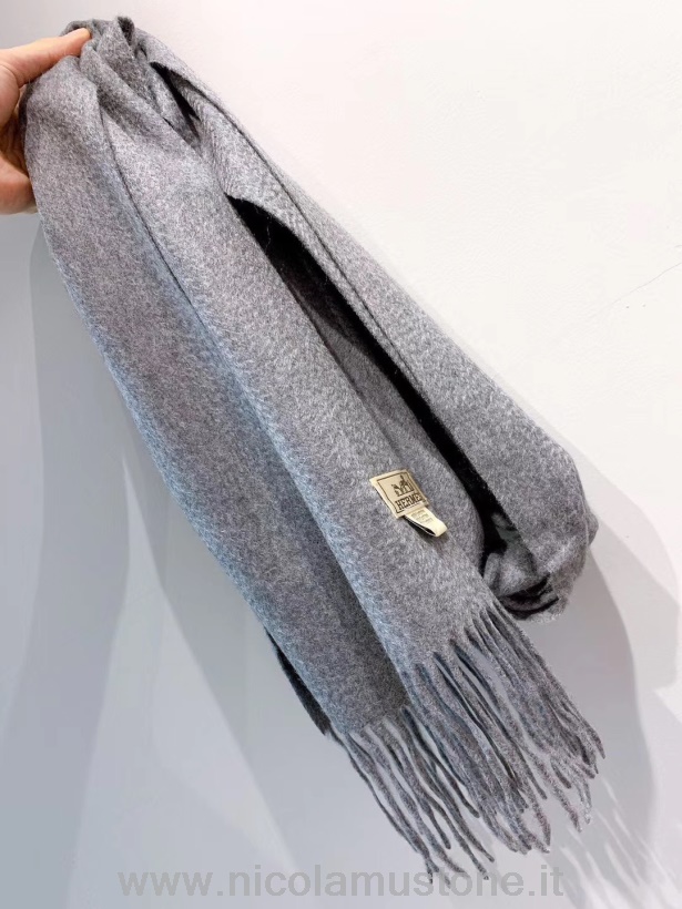 Originální Kvalita Hermes Sellier Paříž Vyšívané Kašmírové Třásně štóla šátek Zavinovačka Podzim/zima 2019 Kolekce šedá
