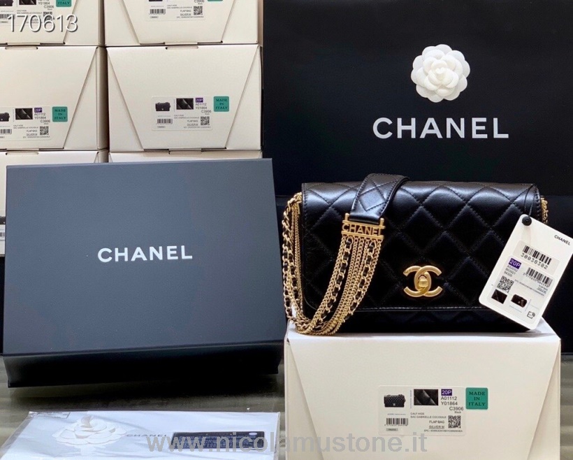 Originální Kvalita Logo Chanel řetízek Zdobená Klopou Taška 22 Cm Jehněčí Kůže Zlaté Kování Kolekce Podzim/zima 2020 černá