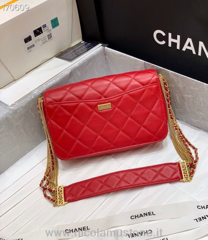 Originální Kvalita Logo Chanel řetízek Zdobená Klopou Taška 22cm Jehněčí Kůže Zlaté Hardware Kolekce Podzim/zima 2020 červená