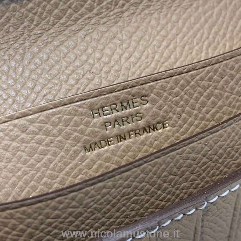 Originální Kvalitní Hermes Kompaktní Peněženka Bearn 12cm Epsom Kůže Zlatý Hardware Etoupe
