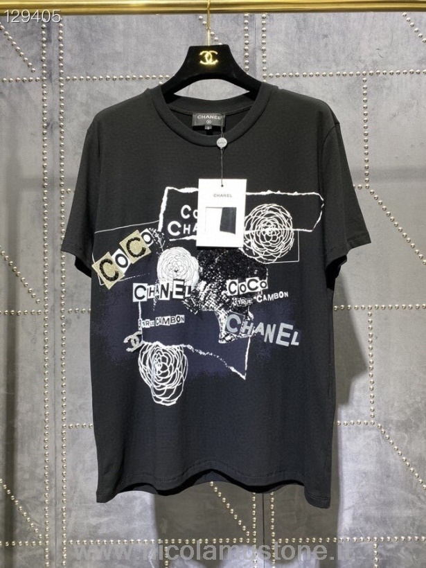 Originální Kvalitní Motiv Chanel Coco Grafické Tričko Dámský Svetr Kolekce Podzim/zima 2020 černá