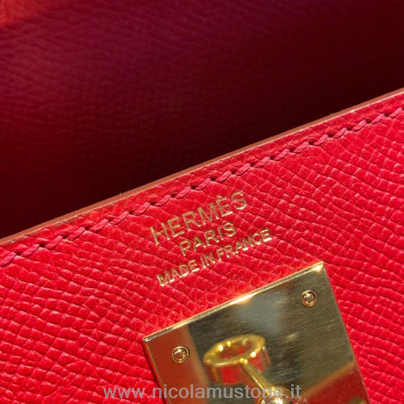 Originální Kvalitní Taška Hermes Kelly 32cm Zlatý Hardware Epsom Kůže Plně Ručně šitá Ruge Garance