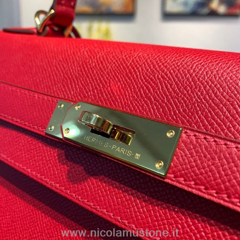 Originální Kvalitní Taška Hermes Kelly 32cm Zlatý Hardware Epsom Kůže Plně Ručně šitá Ruge Garance