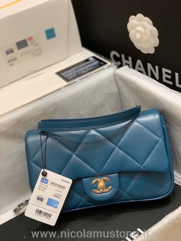 Originální Kvalitní Kabelka S Klopou Chanel 23cm Jehněčí Kůže Jaro/léto 2020 Akt 1 Kolekce Modrozelená