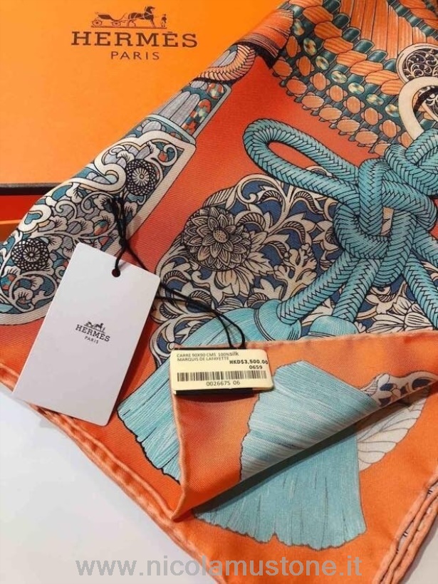Originální Kvalita Hermes Samurajské Ozdoby šátek šátek 90cm Kolekce Podzim/zima 2020 Oranžová