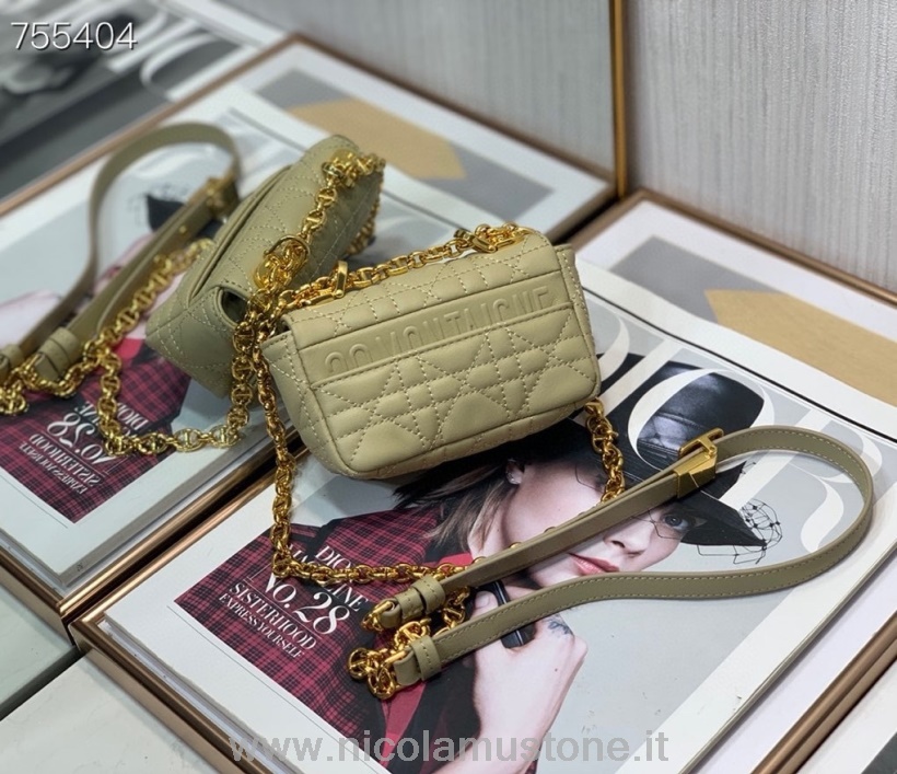 Originální Kvalitní Christian Dior Caro Micro Taška 13cm S Teletinovou Kůží Kolekce Podzim/zima 2021 Světle žlutá