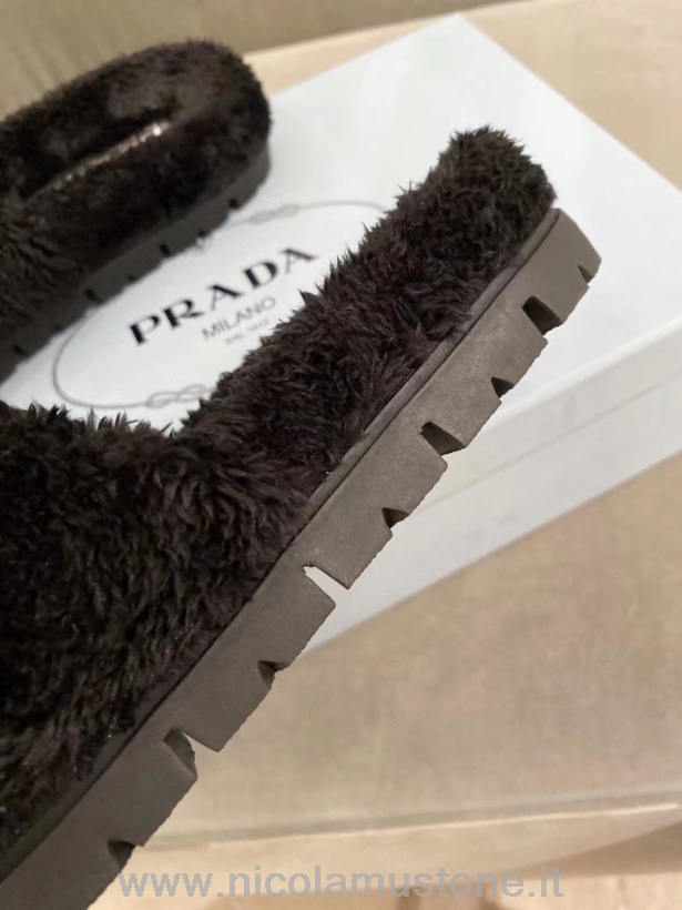 Qualità Originale Prada Sandali Slide In Pelliccia Pelle Di Vitello Collezione Autunno/inverno 2021 Nero/bianco