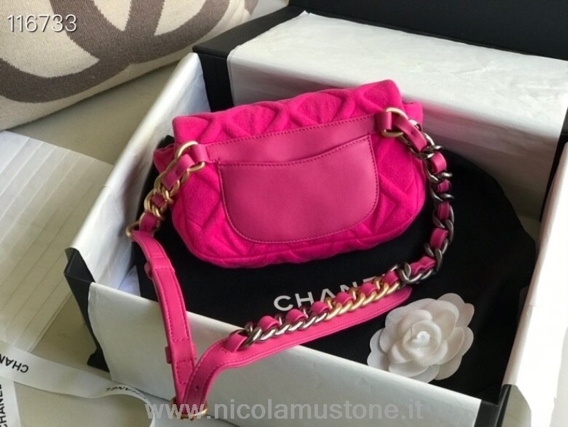 Original Kvalitet Chanel 19 Talje Bælte Taske 20 Cm Jersey/lammeskind Læder Guld Hardware Cruise 2019 Klassisk Kollektion Hot Pink