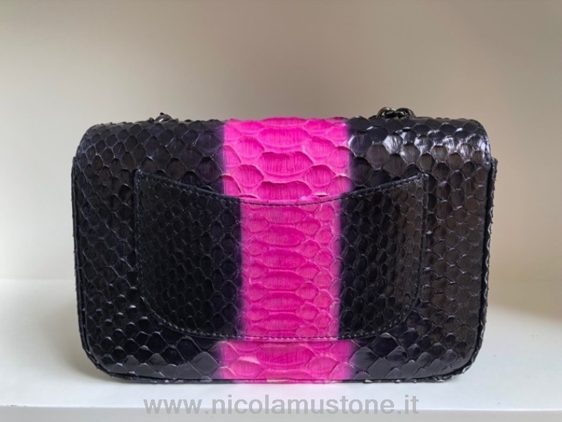 Original Kvalitet Chanel Python Mini Flap Taske 20cm As8969 Lammeskind Guld Hardware Forår/sommer 2022 Kollektion Sort/pink