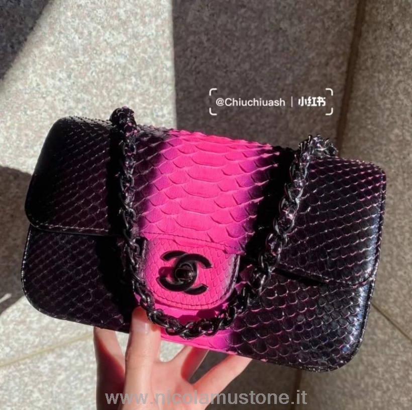 Original Kvalitet Chanel Python Mini Flap Taske 20cm As8969 Lammeskind Guld Hardware Forår/sommer 2022 Kollektion Sort/pink