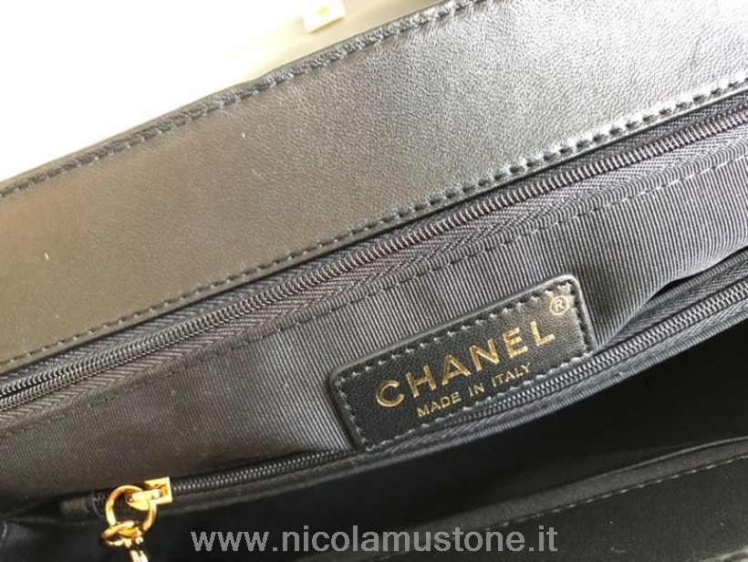 Original Kvalitet Chanel Vintage Flap Taske 34cm 92233 Lammeskind Kalveskind Læder Guld Hardware Sort