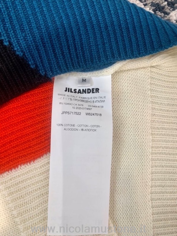 Original Kvalitet Jil Sander Colorblock Sweater Forår/sommer 2022 Kollektion Hvid/rød/blå