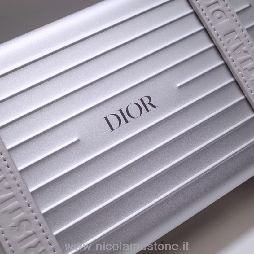 Original Kvalitet Christian Dior X Rimowa Personlig Clutch Håndtaske Taske 20cm Aluminium Forår/sommer 2021 Kollektion Sølv