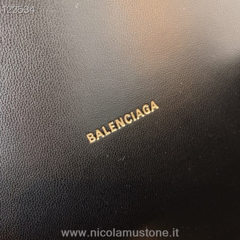 Original Kvalitet Balenciaga Timeglas Taske 20cm Kalveskind Læder ældet Sølv Hardware Efterår/vinter 2020 Kollektion Sort
