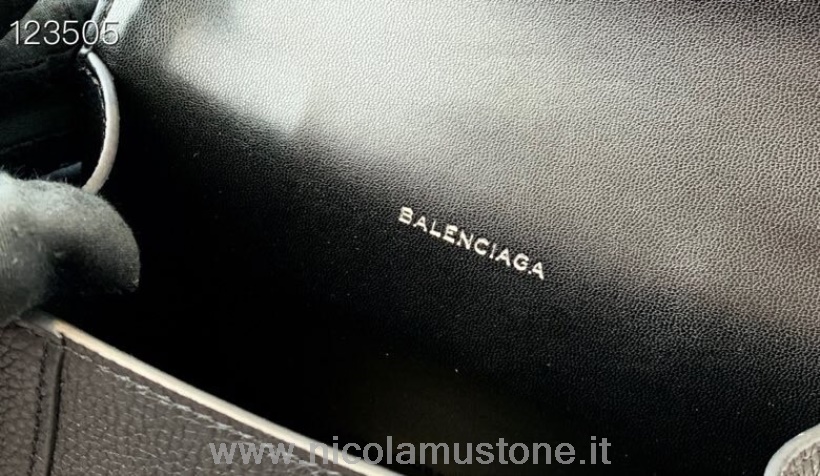 Original Kvalitet Balenciaga Timeglas Taske 20cm Kalveskind Læder ældet Sølv Hardware Efterår/vinter 2020 Kollektion Sort