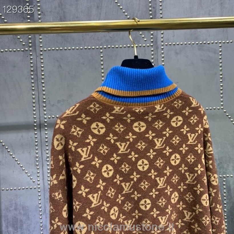 Original Kvalitet Louis Vuitton Monogram Rullekrave Sweater Efterår/vinter 2020 Kollektion Brun/blå