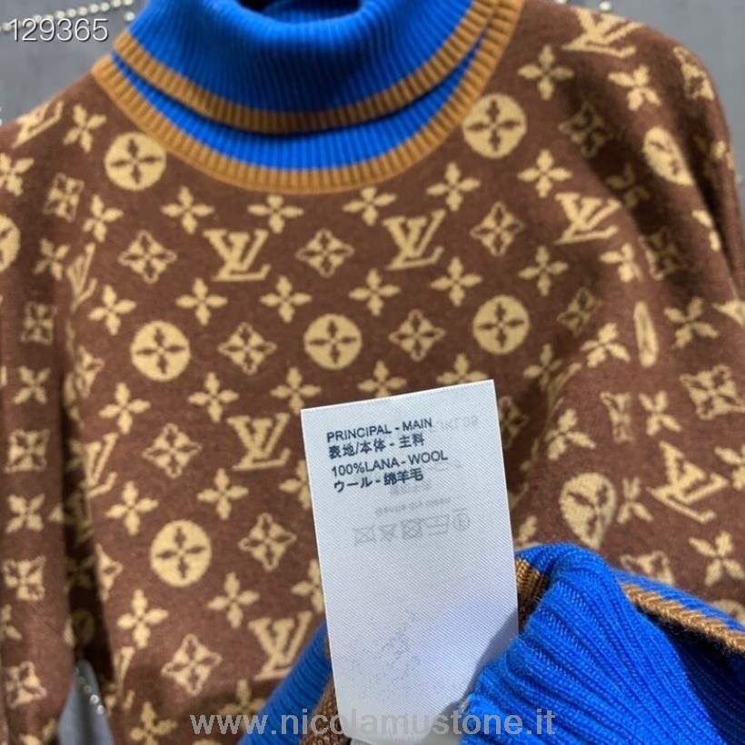 Original Kvalitet Louis Vuitton Monogram Rullekrave Sweater Efterår/vinter 2020 Kollektion Brun/blå