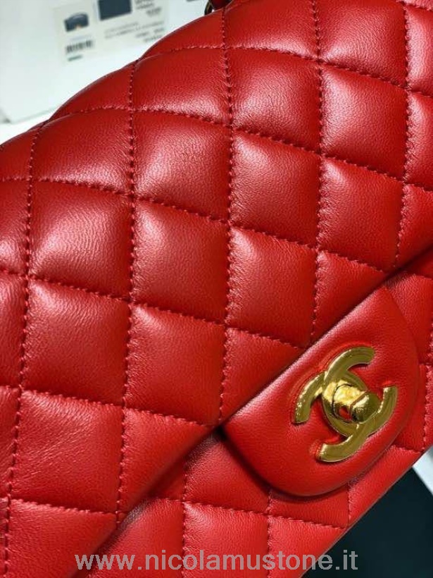 Original Kvalitet Chanel Klassisk Flap Taske 20cm Guld Hardware Lammeskind Læder Forår/sommer 2020 Kollektion Rød