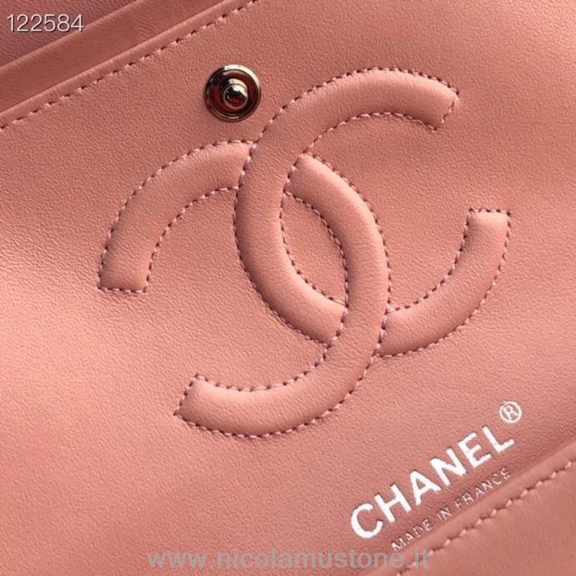 Original Kvalitet Chanel Klassisk Flap Taske 25 Cm Sølv Hardware Patent Læder Forår/sommer 2020 Kollektion Pink