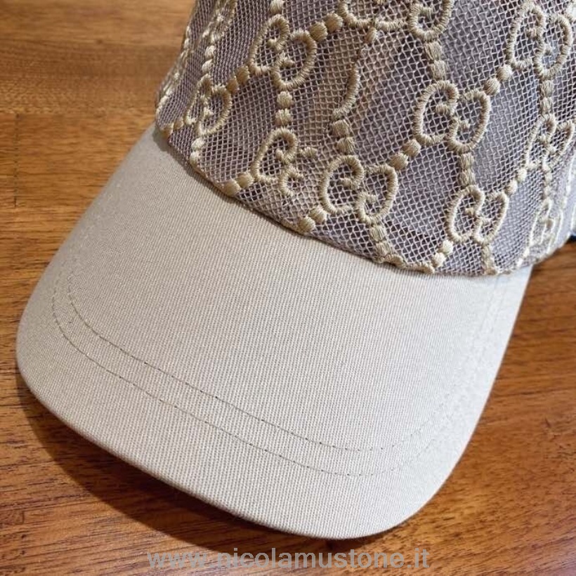 Original Kvalitet Gucci Broderet Gg Baseball Hat Forår/sommer 2020 Kollektion Hvid