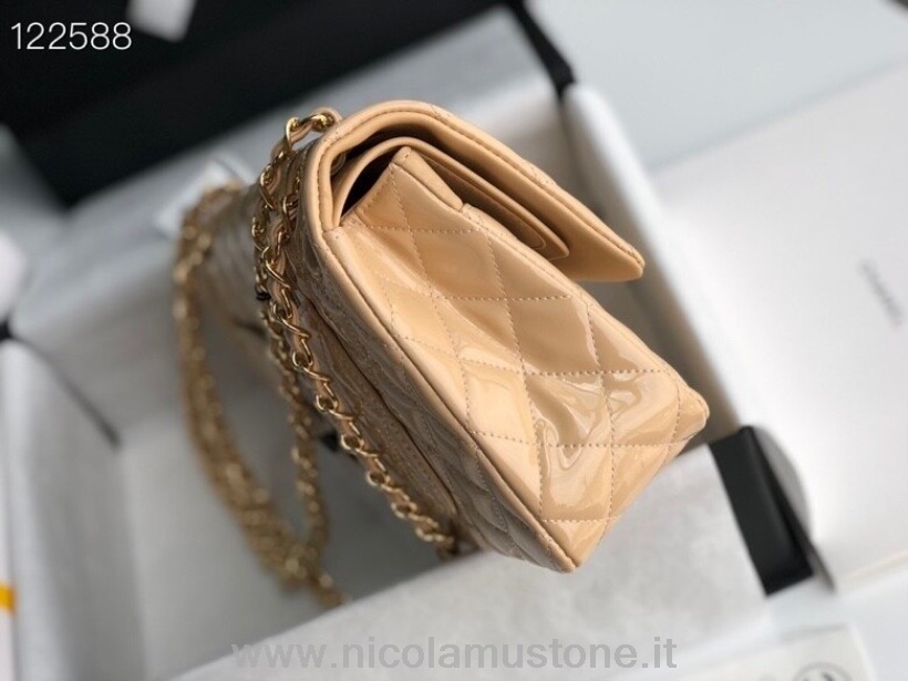 Original Kvalitet Chanel Klassisk Flap Taske 25 Cm Guld Hardware Patent Læder Forår/sommer 2020 Kollektion Beige