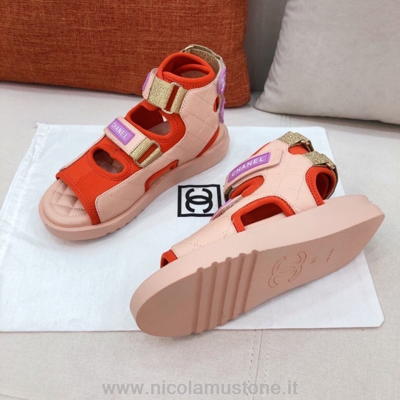 Original Kvalitets Chanel Velcrorem Gladiator Sandaler Lammeskind Forår/sommer 2021 Kollektion Rosa Pink