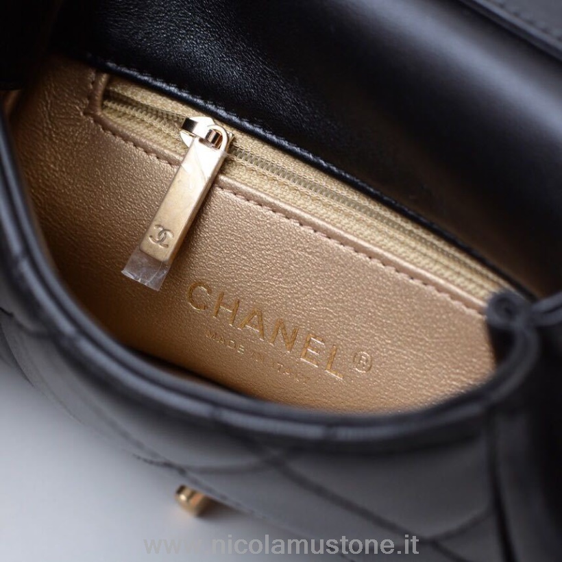 Original Kvalitet Chanel Imiterede Perler Sidepakke Taske 18cm Lammeskind Guld Hardware Forår/sommer 2019 Act 2 Kollektion Sort
