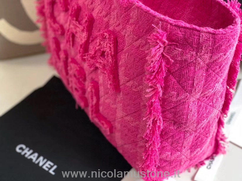 Original Kvalitet Chanel Tweed Shopper Mulepose 30 Cm Guld Hardware Forår/sommer 2020 Kollektion Pink