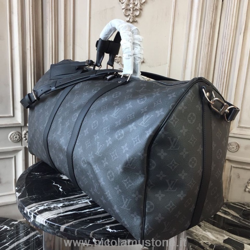 Original Kvalitet Louis Vuitton Keepall Bandouliere 55cm Monogram Eclipse Canvas Efterår/vinter 2019 Kollektion N40605 Sort