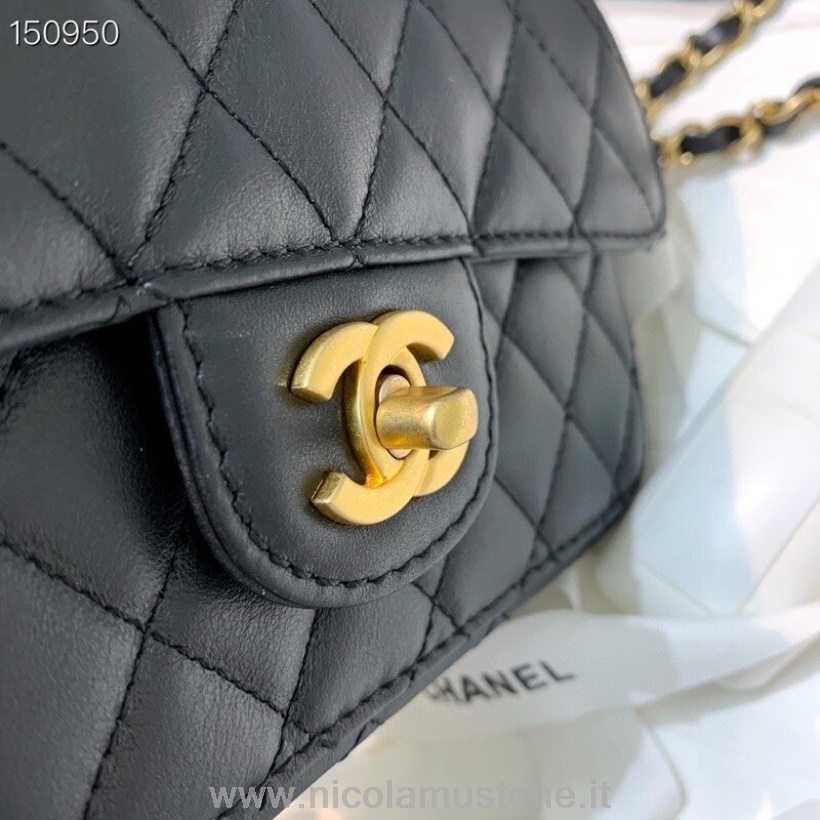 Original Kvalitet Chanel Flap Vævet Charm Strop Taske 20 Cm Guld Hardware Lammeskind Efterår/vinter 2020 Kollektion Sort